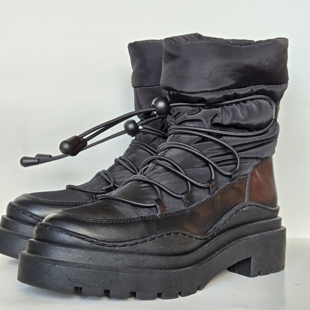 MNG by Mango women black leather canvas waterproof combat boots US 38 - Picture 4 of 7